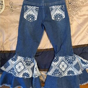 Flared Denim Jeans with Bandana Print